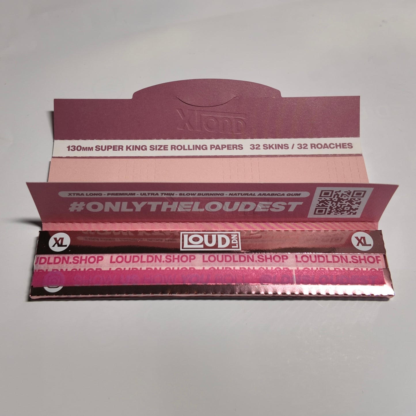 LOUD LDN | XLOUD Slow Burning Ultra Thin Extra Long Natural Rolling Paper & Tips | ROSE GOLD / PINK EDITION