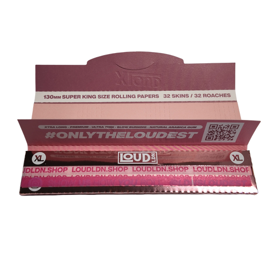 LOUD LDN | XLOUD Slow Burning Ultra Thin Extra Long Natural Rolling Paper & Tips | ROSE GOLD / PINK EDITION