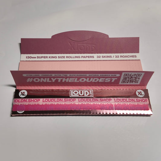 LOUD LDN | XLOUD Slow Burning Ultra Thin Extra Long Natural Rolling Paper & Tips | ROSE GOLD / PINK EDITION