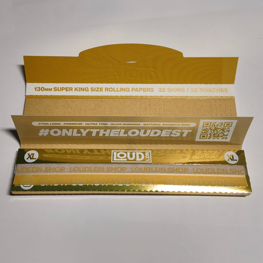 LOUD LDN | XLOUD Slow Burning Ultra Thin Extra Long Natural Rolling Paper & Tips | GOLD EDITION