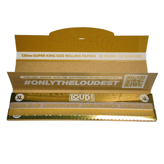 LOUD LDN | XLOUD Slow Burning Ultra Thin Extra Long Natural Rolling Paper & Tips | GOLD EDITION